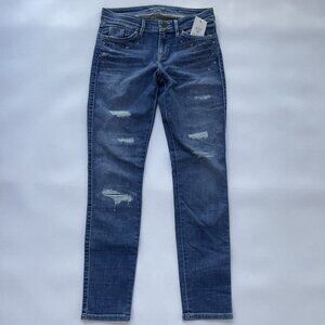 Guess Women’s Brittney Skinny Ankle Jeans Studded Distressed Blue Denim Size 28